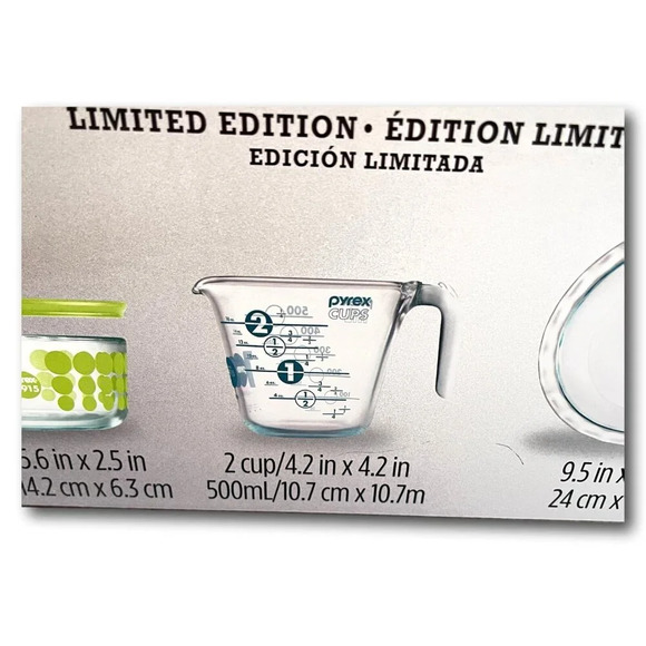 Pyrex Set 100th Anniversary 4 pc Polka Dot Green Bowl Measure Pie Plate 2015 New - Picture 8 of 11